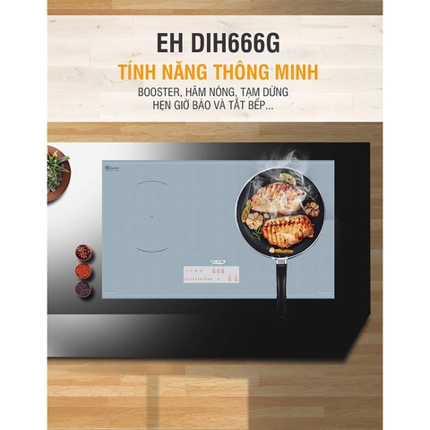 Bếp Từ Đôi CHEF'S EH-DIH666G - Inverter thông minh, Cảm ứng 9 mức công suất, Cảm biến an toàn
