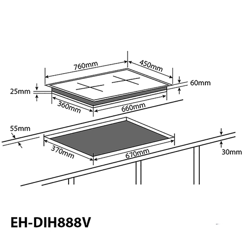 Bếp Từ Đôi CHEF'S EH-DIH888V - Inverter thông minh, Cảm ứng 9 mức công suất, Cảm biến an toàn