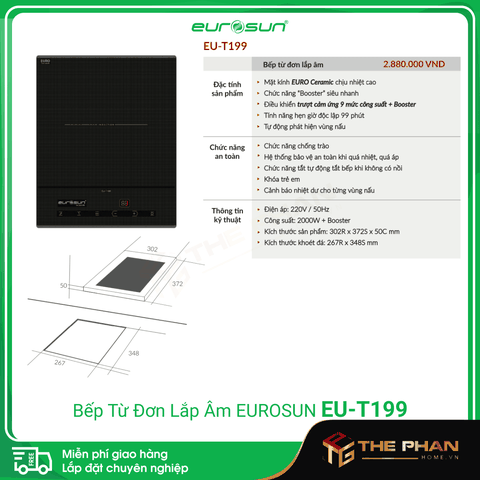 Bếp Từ Đơn Eurosun EU-T199 - Lắp Âm, 9 Mức Công Suất