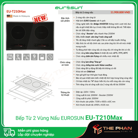 Bếp Từ Đôi Eurosun EU-T210Max - Inverter thông minh