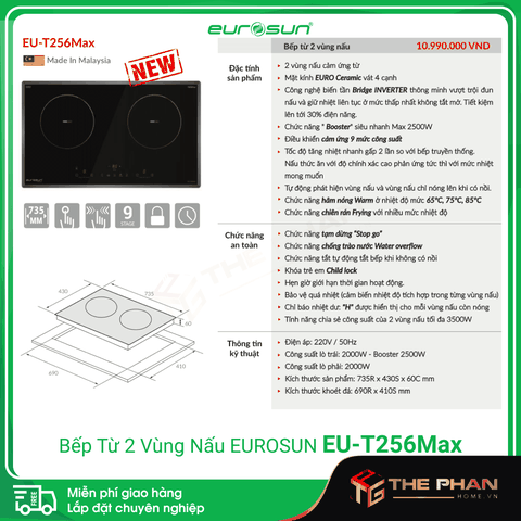 Bếp Từ Đôi Eurosun EU-T256Max - Inverter thông minh