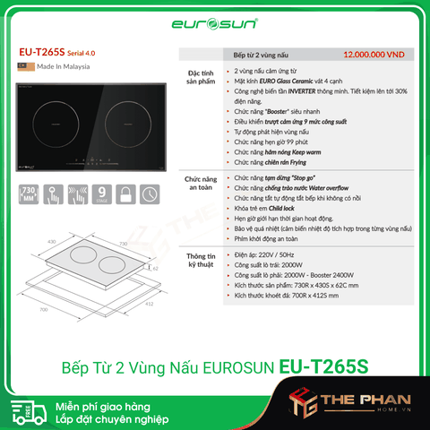 Bếp Từ Đôi Eurosun EU-T265S - Inverter thông minh