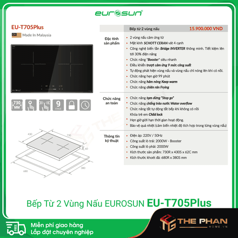 Bếp Từ Đôi Eurosun EU-T705Plus - Inverter thông minh