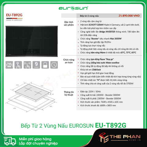 Bếp Từ Đôi Eurosun EU-T892G - Inverter Thông Minh