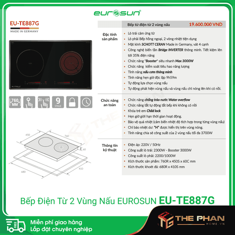 Bếp Điện Từ Đôi Eurosun EU-TE887G - Inverter Thông Minh