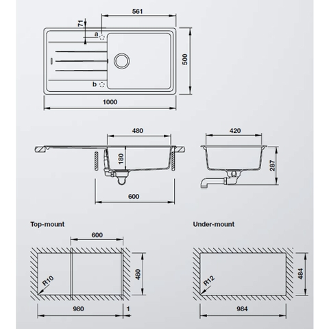 Chậu Rửa Chén Hafele HS20-GED1S60 570.32.330 (Màu Đen) | 570.32.830 (Màu Kem) | 570.32.530 (Màu Xám)