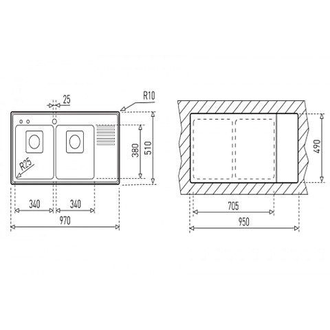 Chậu Rửa Chén TEKA - FRAME2B1/2D 40180551 - Thép không gỉ AISI 304, Kèm phụ kiện