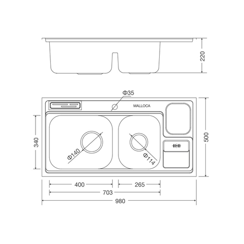 Chậu Rửa Chén Inox Malloca MS 8809 - Thép không gỉ 304