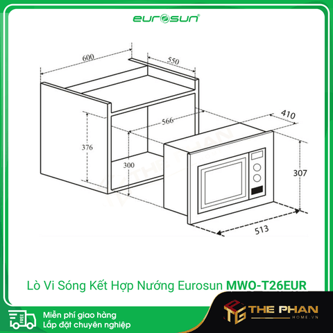 Lò Vi Sóng Kết Hợp Lò Nướng Để Bàn Eurosun MWO-T26EUR - 2 Trong 1, 28L