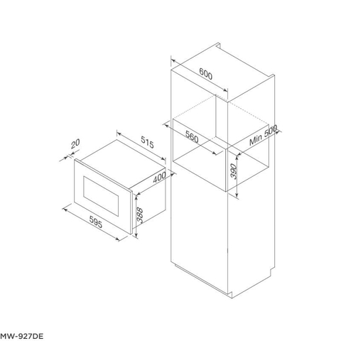 Lò Vi Sóng Âm Tủ Malloca MW-927DE - 27 Lít