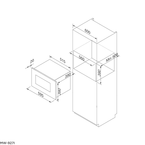 Lò Vi Sóng Âm Tủ Malloca MW-927I - 27 Lít