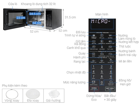 Lò Vi Sóng Dòng Nướng Đối Lưu Cao Cấp Sharp R-C932XVN-BST (32 Lít)