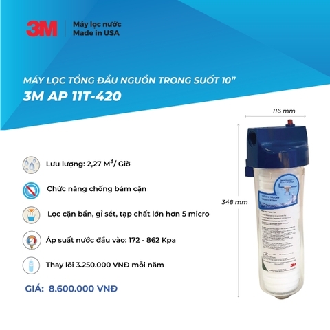 Máy Lọc Nước Tổng Đầu Nguồn 3M AP102T-420 (20in), 3M AP11T-420 (10in)