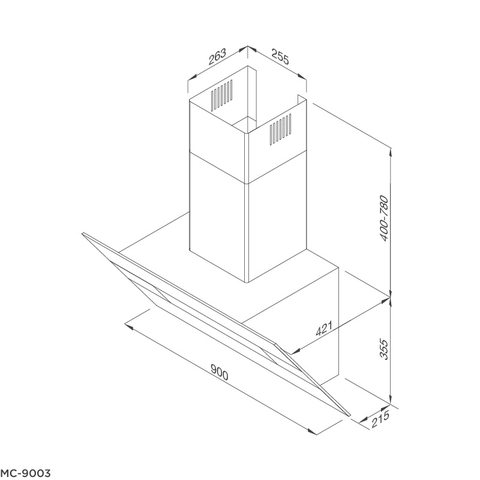 Máy Hút Khói Khử Mùi - Áp Tường Dạng Nghiêng Malloca MC-9003 - 850m³/h