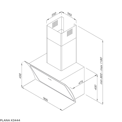 Máy Hút Khói Khử Mùi - Áp Tường Dạng Nghiêng Malloca PLANA K3444 - 700m³/h