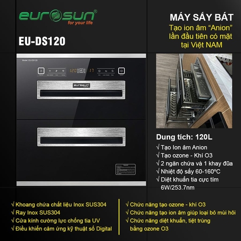 Máy Sấy Chén Bát Âm Tủ Eurosun EU-DS120 - Diệt khuẩn và tạo ion âm