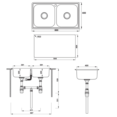 Chậu Rửa Chén Hafele HS20-SSN2R90M 567.20.493 - Hafele Stainless Steel Sink