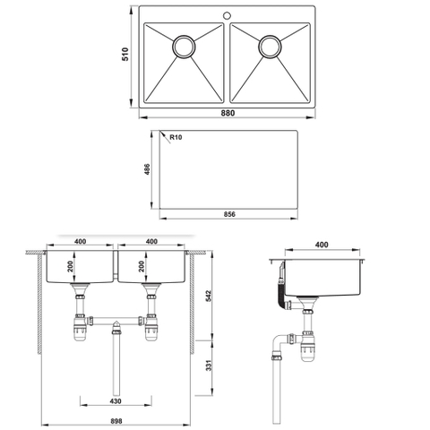 Combo Chậu Thép Không Gỉ Hafele + Lưới, Thớt, Rây - Chậu Inox / Stainless Steel Sink HS20-SSN2S90 567.20.577