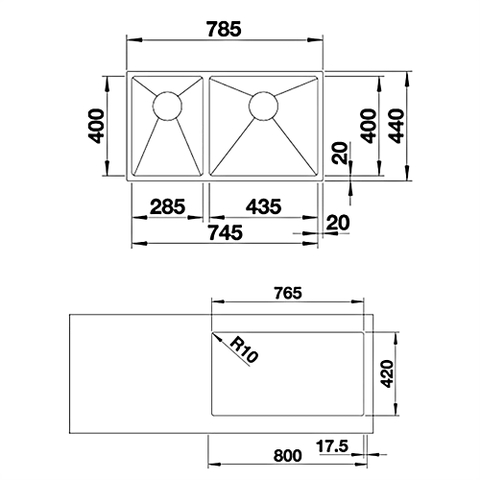 Chậu Blanco Inox QUATRUS R15 285/435-IU 8S 570.27.169 - Blanco Sink