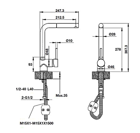 Vòi Bếp Hafele HT19-GH1P278 570.51.380 (Màu Đen) | 570.51.580 (Màu Xám) | 570.51.480 (Màu Kem) - Hafele Granite Tap