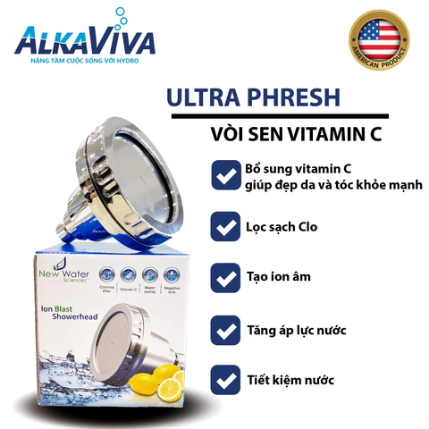 Vòi Hoa Sen Kết Hợp Lọc Nước ALKAVIVA ULTRA PHRESH - Tạo 400.000 ion âm, Cung cấp Vitamin C cho da