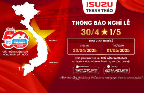 THÔNG BÁO NGHỈ LỄ NGÀY THỐNG NHẤT ĐẤT NƯỚC 30/04 VÀ QUỐC TẾ LAO ĐỘNG 01/05