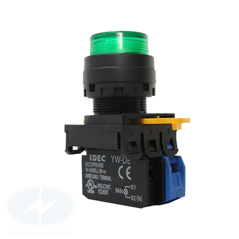Nút nhấn Idec có đèn 220V AC/DC YW1L-A2E11QM3G Ø22mm màu xanh lá 1NC+1NO