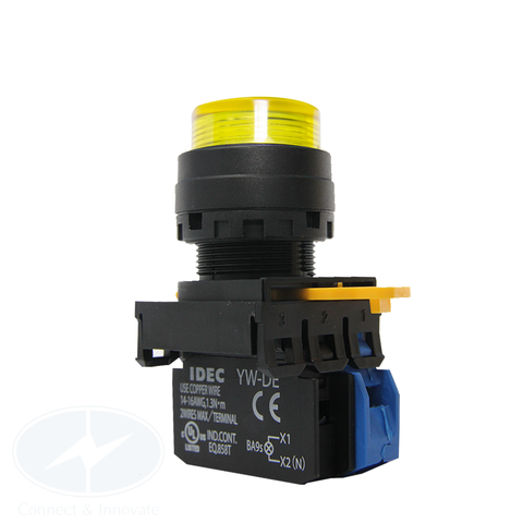 Nút nhấn Idec có đèn loại lồi 220V AC/DC YW1L-A2E11QM3Y Ø 22mm màu vàng 1NC-1NO