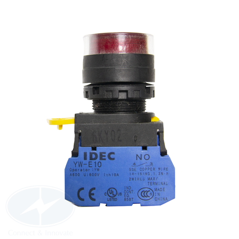 Nút nhấn Idec có đèn loại phẳng 24V AC/DC  YW1L-MF2E10Q4R Ø 22mm màu đỏ 1NO