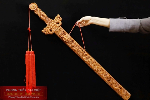 Kiếm Gỗ Đào Khắc Rồng Chiêu Tài 1m