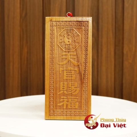 Thẻ Bài Thiên Quan Tứ Phước Gỗ Đào Loại Đứng 18x8x1cm