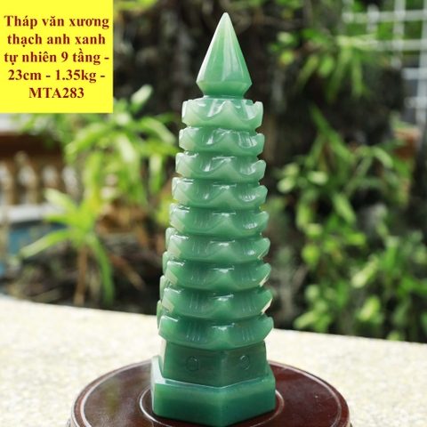 Tháp văn xương thạch anh xanh tự nhiên 9 tầng-23cm-1.35kg-MTA283