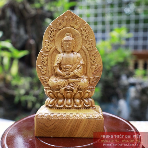 Phật bản mệnh tuổi Mùi, Thân - Như Lai Đại Nhật - gỗ bách xanh14.5x8x4cm