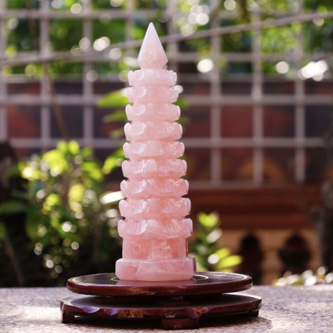 Tháp văn xương thạch anh hồng 9 tầng 23.5x7.5cm-1.2kg-SP001097-2