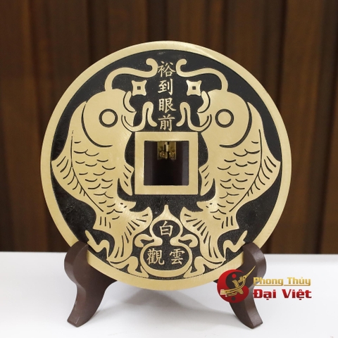 Đồng Xu Chiêu Tài Song Ngư Đồng Nguyên Chất 15cm-200g
