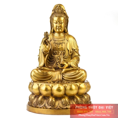 Phật quan âm ngồi đài sen đồng nguyên chất 18x10.5cm - 0.95kg