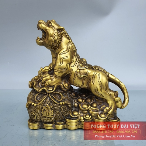 Hổ đứng túi vàng đồng nguyên chất 15x12x6.5cm - 0.75kg