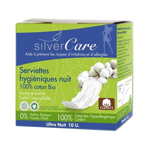 Băng vệ sinh hữu cơ siêu mỏng có cánh ban đêm Silvercare 10 miếng