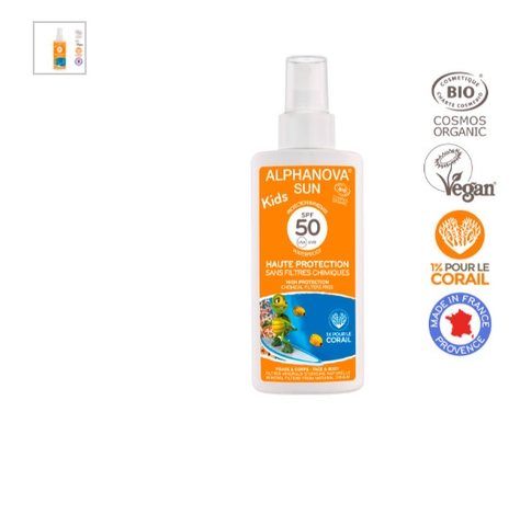 Kem chống nắng hữu cơ trẻ em SPF50 dạng xịt Alphanova Sun 125g