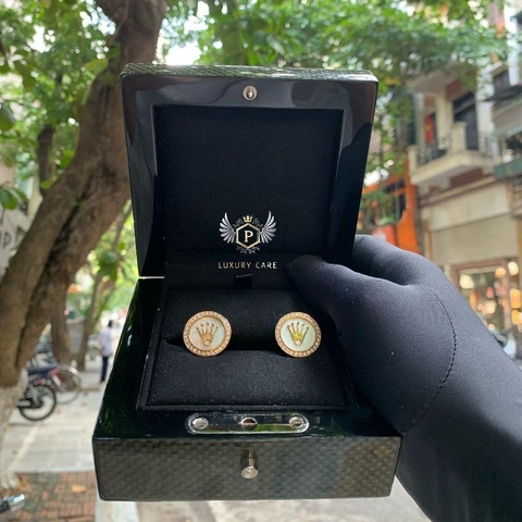 Rolex Logo Cufflinks Gold with Diamonds