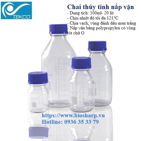 Chai thủy tinh trung tính, nắp vặn chịu nhiệt, hãng Biosharp