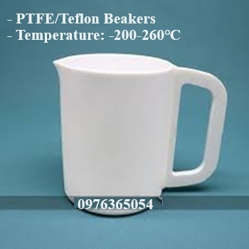 Cốc PTFE/Teflon có tay cầm (PTFE Beaker with Handle), Dung tích: 30ml-5000ml