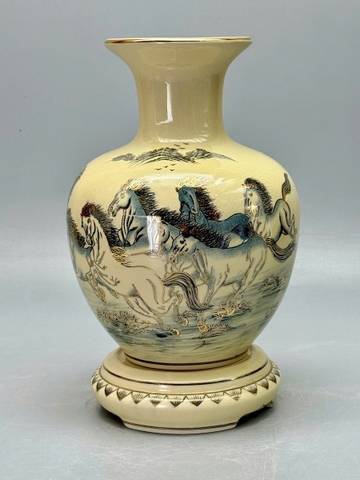 Bình Bảo Châu Mã Đáo Thành Công Cao 34cm Gốm Vẽ Vàng