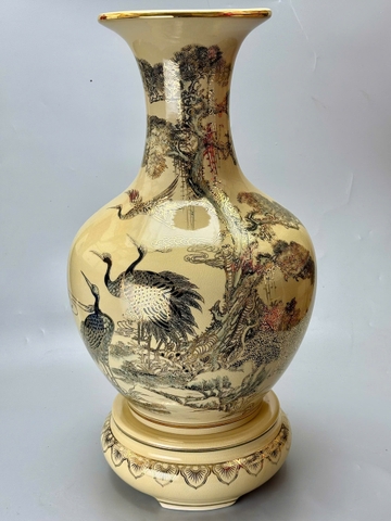 Bình Phú Quý Tùng Hạc Diên Niên Cao 75cm Gốm Chu Đậu Vẽ Vàng