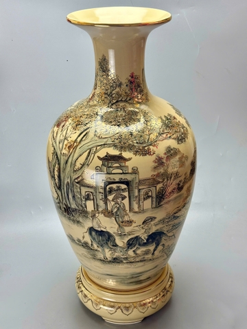 Bảo Bình Hoạ Tiết Làng Quê Việt Nam Vẽ Độc Bản Cao 95cm Vẽ Vàng