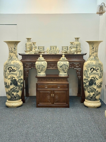 Lục Bình Tùng Hạc Có Cuốn Thư Chữ Phúc Đức Cao 1,82 mét Truyền Thống