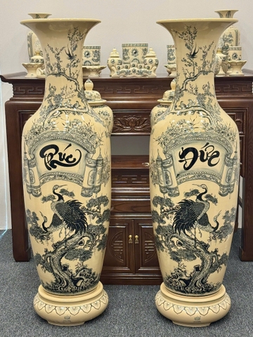 Lục Bình Tùng Hạc Chữ Phúc Đức Cao 1,57m Truyền Thống