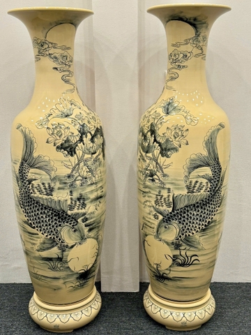 Lục Bình Lý Ngư Vọng Nguyệt Cao 1,57m Truyền Thống