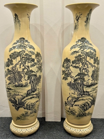 Lục Bình Sơn Thuỷ Hữu Tình Cao 1,57 mét Gốm Chu Đậu Truyền Thống