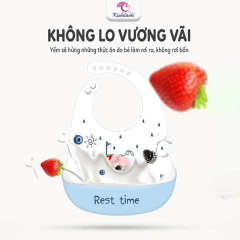 Yếm Ăn Dặm Silicon Có Máng Cho Bé Kichilachi Chất Liệu An Toàn Mềm Mại Có Nhiều Nấc Điều Chỉnh Tiện Lợi